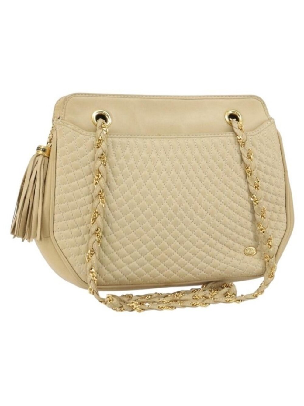 Authentic BALLY Chain Shoulder Bag Leather Beige Gold